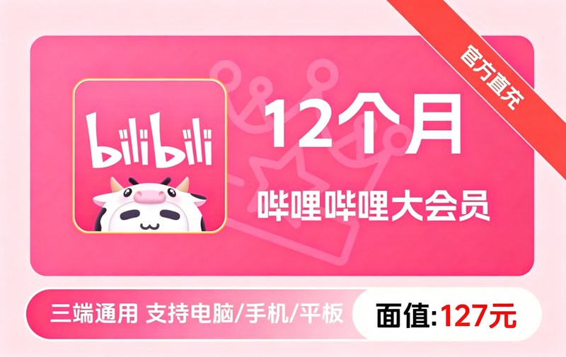 哔哩哔哩大会员 12个月 面值127元